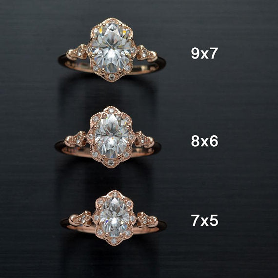 3 rings oval halo engagement ring vintage