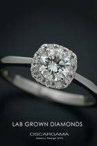 engagement ring with a cushion halo in white gold