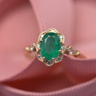 Natural oval green emerald engagement ring 
