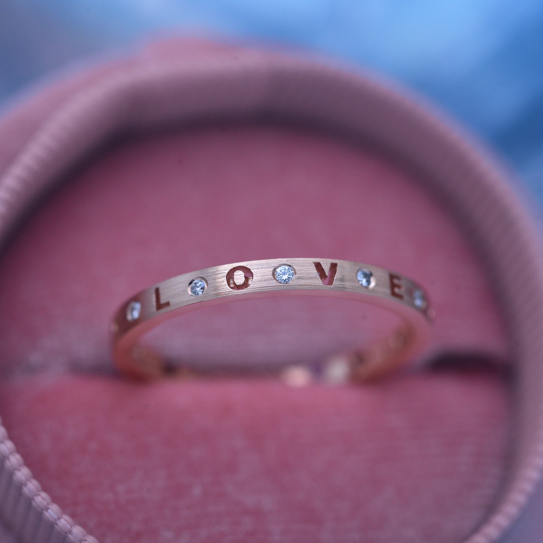 Gold Band LOVE or XOXO in 14k Rose gold satin finish