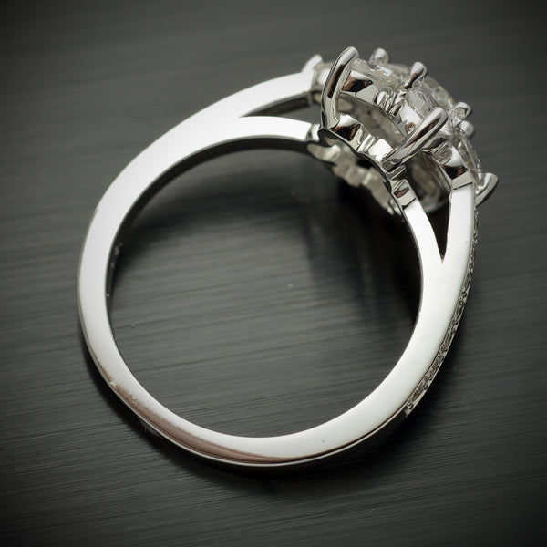 Diamond Flower Cluster Engagement ring in white gold side view