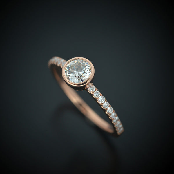 Classic Round Bezel Solitaire - Lab diamond engagement ring with pave