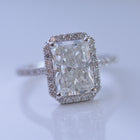 2.5 carat Emerald Halo engagement ring french cut pave in white gold lab grown diamond