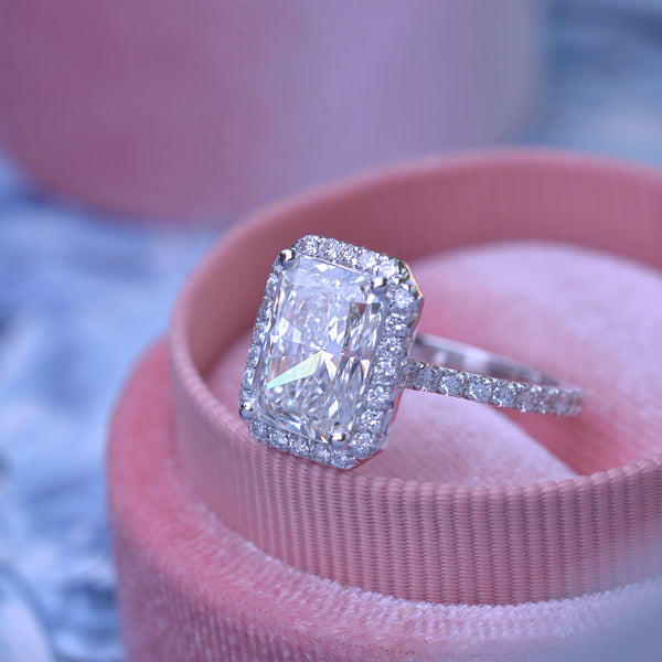 14K White Gold 5 Carat Cushion Lab Grown Diamond Halo Ring
