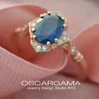Blue Sapphire Vintage engagement Ring in Rose Gold