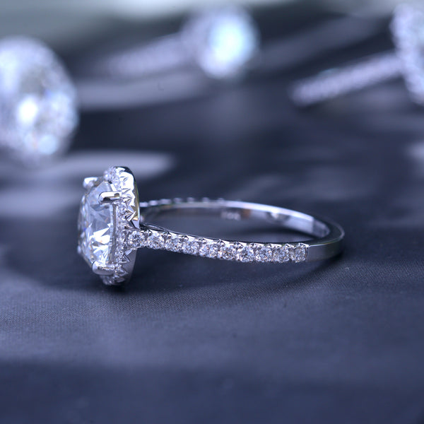 Vine Emerald Cut Halo Lab Diamond Engagement Ring In 14K White Gold |  Fascinating Diamonds