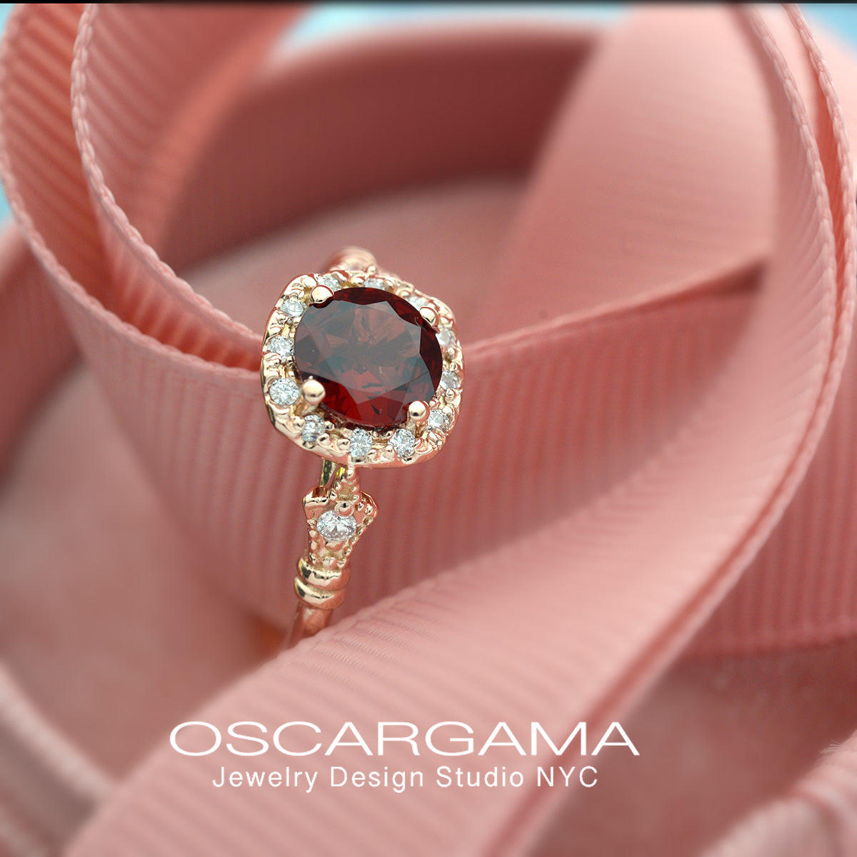 rose gold cushion halo engagement ring red garnet red center