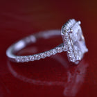 2.5 carat Emerald Halo engagement ring french cut pave in white gold lab grown diamond side view