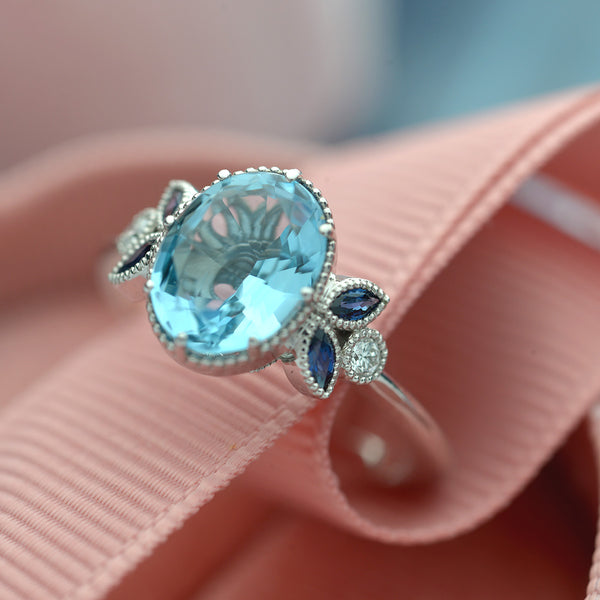 Buy Aquamarine Engagement Ring Rose Gold Diamond Wedding Band Half Eternity  Band 8mm Cushion Cut Stone Solitaire Ring March Gem Handmade Jewelry Online  in India - Etsy