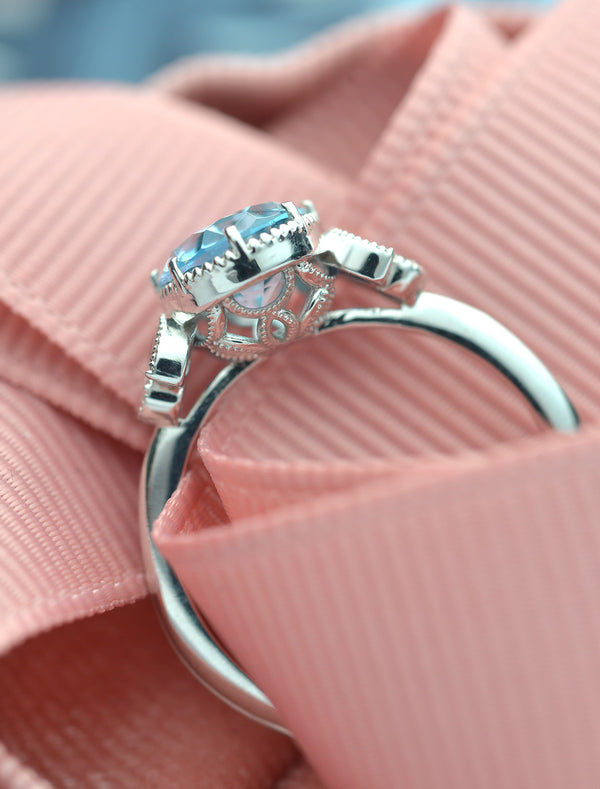 1 Carat Cushion Cut Solitaire Aquamarine Engagement Ring in White Gold —  kisnagems.co.uk