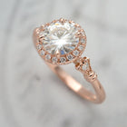 rose / pink gold round halo engagement ring vintage style