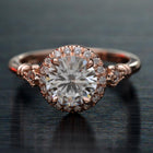 rose / pink gold round halo engagement ring vintage style