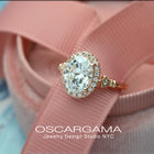 oval halo engagement ring vintage style in pink rose gold