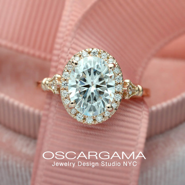 Daisy Oval Halo Engagement Ring Vintage Style - Vintage Inspired Ring 1.20 IGI Lag Grown Diamond 8x6mm / 14K Yellow Gold / Sizes 4-9 Message US Your