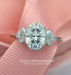 Oval Engagement Ring Vintage Inspired with marquises in White Gold