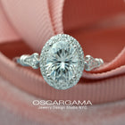 oval halo engagement ring vintage style in white gold