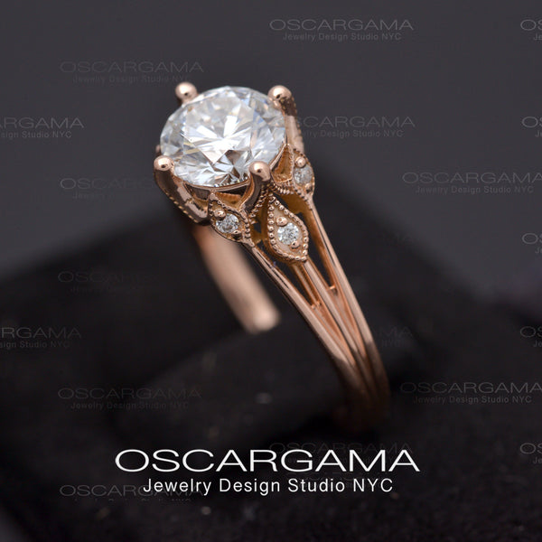Lab grown diamond engagement ring, oval cut gemstone gold leaf promise ring  / Cornus | Eden Garden Jewelry™