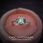 bezel engagement ring with clolombian emeralds