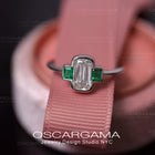 bezel engagement ring with clolombian emeralds