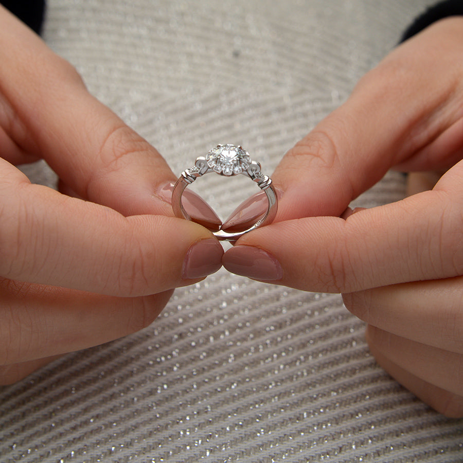 round halo vintage inspired engagement ring in rose gold