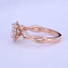 Rose gold engagement ring vintage inspired halo with a vine twist band side view