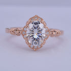 Oval Halo vintage look engagement ring in rose gold