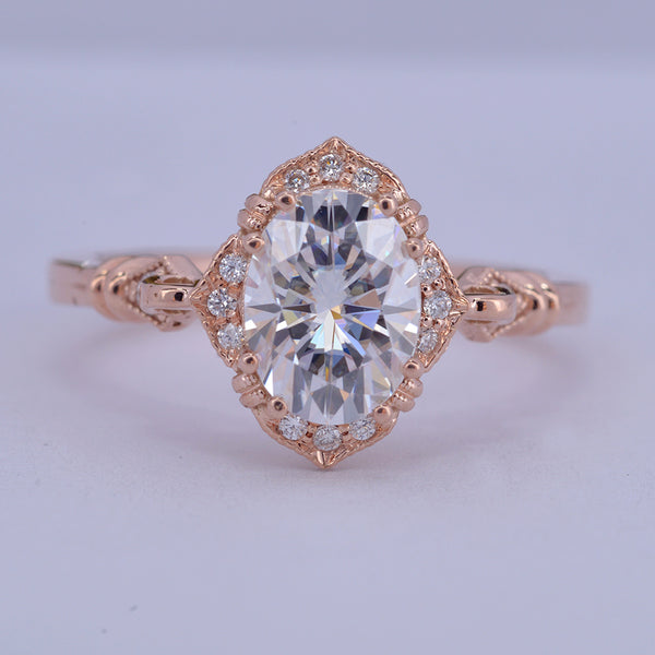 Haydee Oval Halo Diamond Engagement Ring NEW Vintage Look in Rose Gold