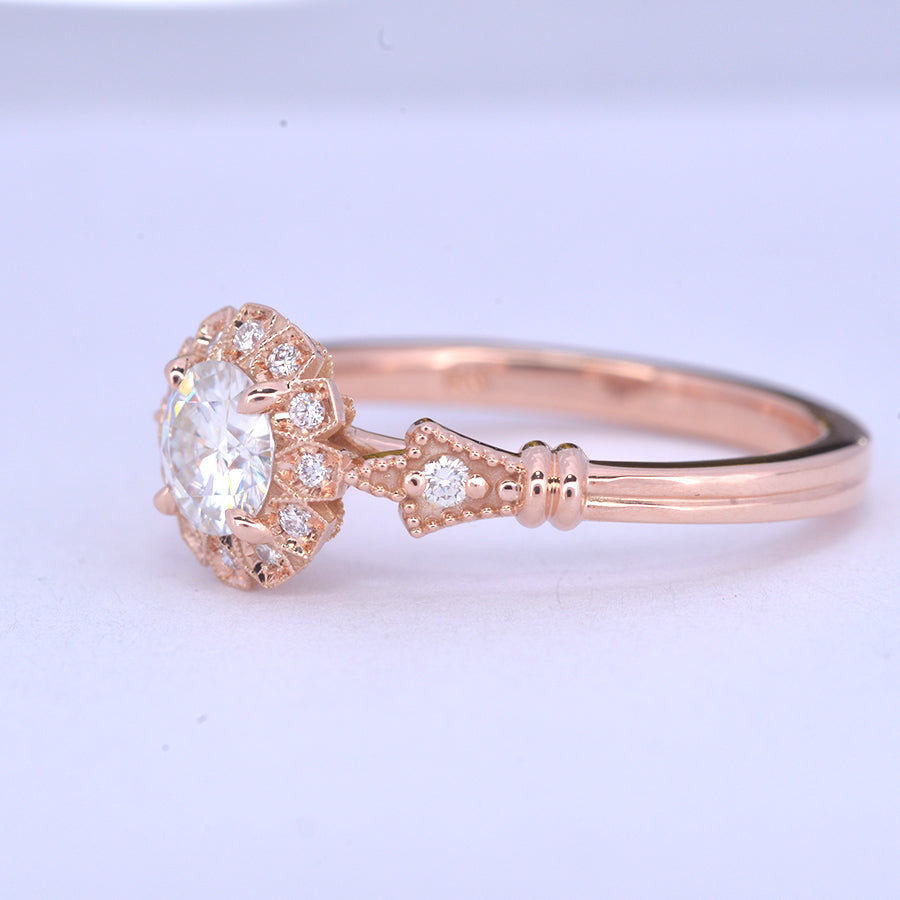 Haydee Sunny Classic Halo Engagement Ring Vintage Inspired in rose gold