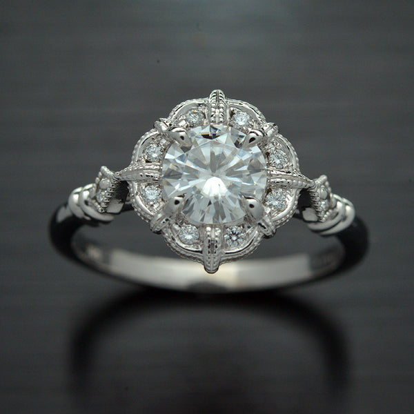 Lizzy Old Round Halo Engagement ring Vintage Inspired