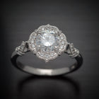 Lyzzy vintage inspired round engagement ring in white gold