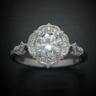 Lyzzy vintage inspired round engagement ring in white gold