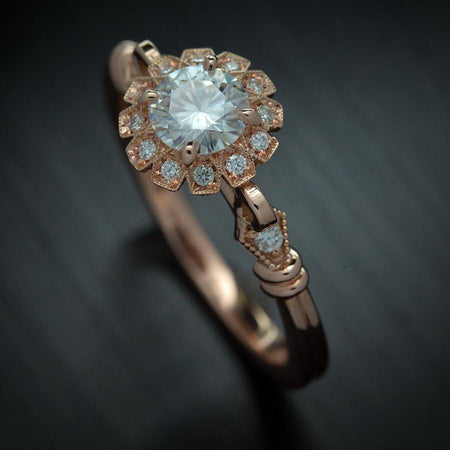 round halo vintage inspired engagement ring in rose gold