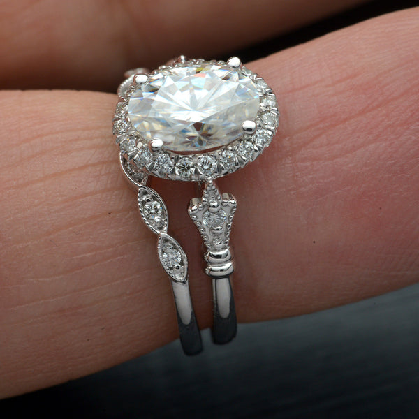 white gold oval halo engagement ring vintage style