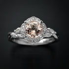 white gold pink morganite halo engagement ring twisted band