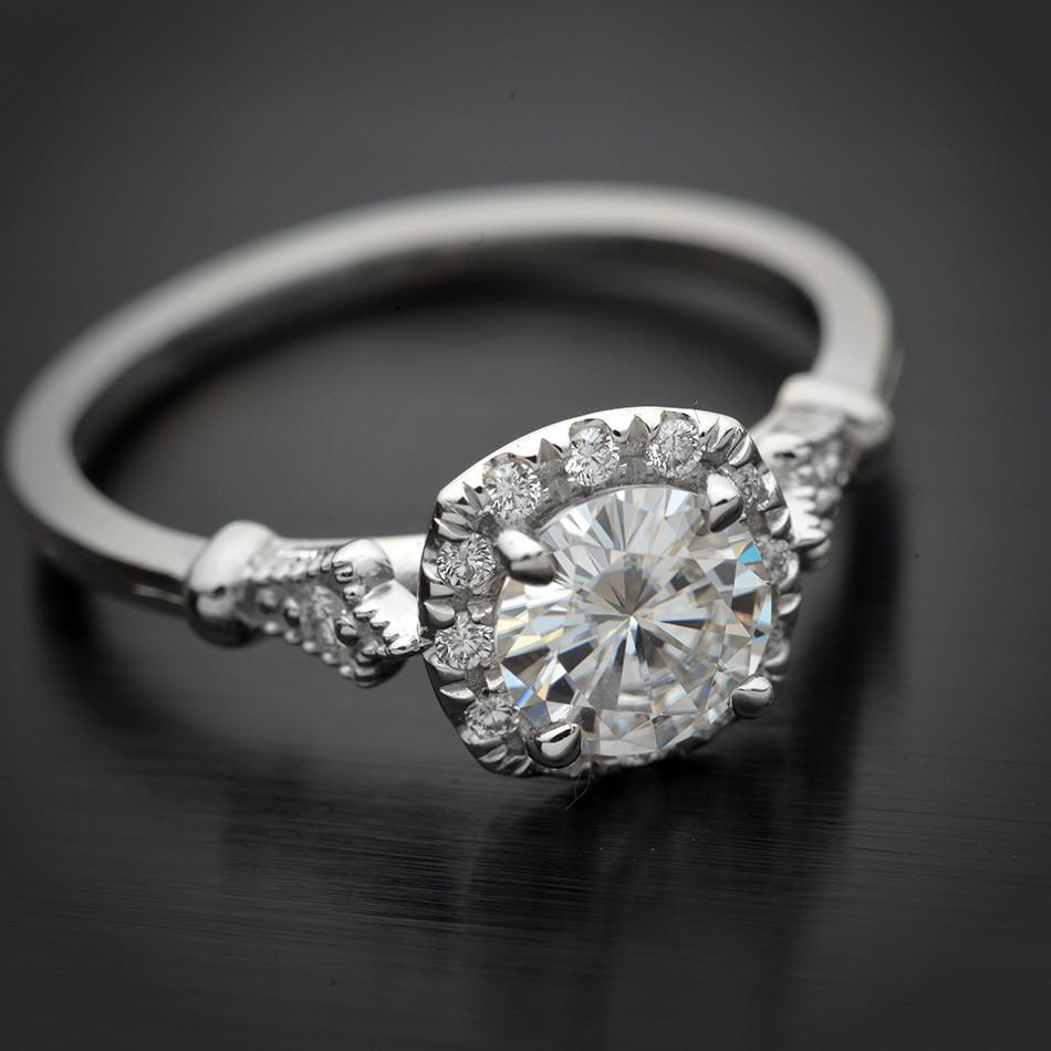 white gold cushion halo engagement ring vintage style