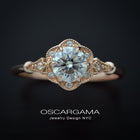 rose gold round halo flower engagement ring vintage style