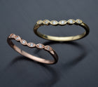 curved scalloped wedding band with 6 diamonds in rose gold