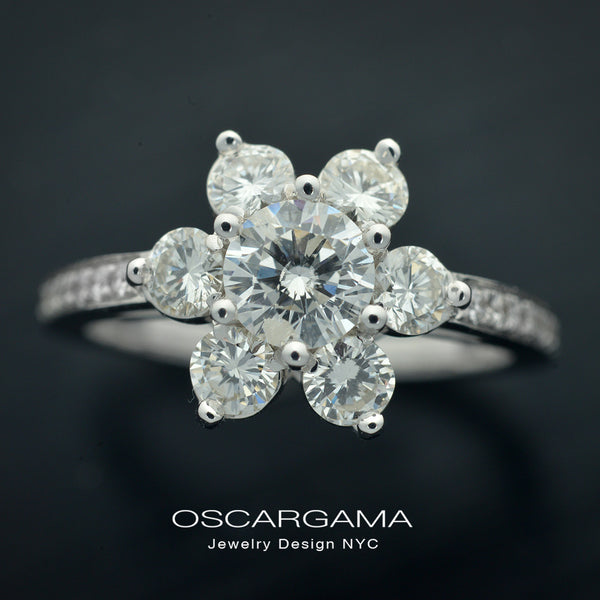Diamond Flower Cluster Engagement ring in white gold