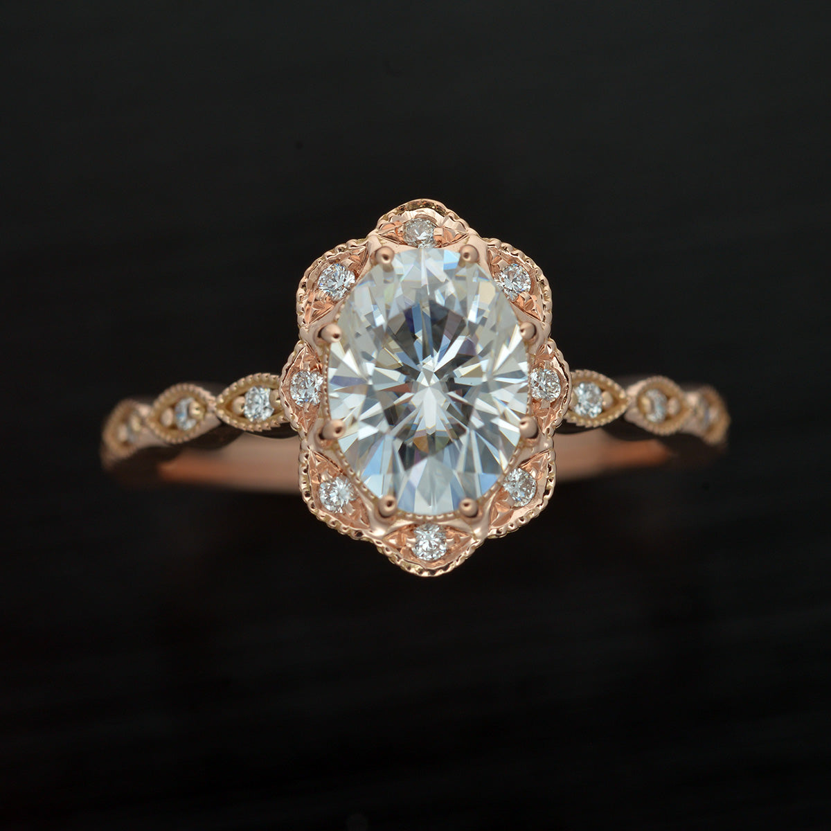 rose gold oval halo engagement ring vintage style