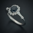 oval blue sapphire engagement ring in white gold vintage look