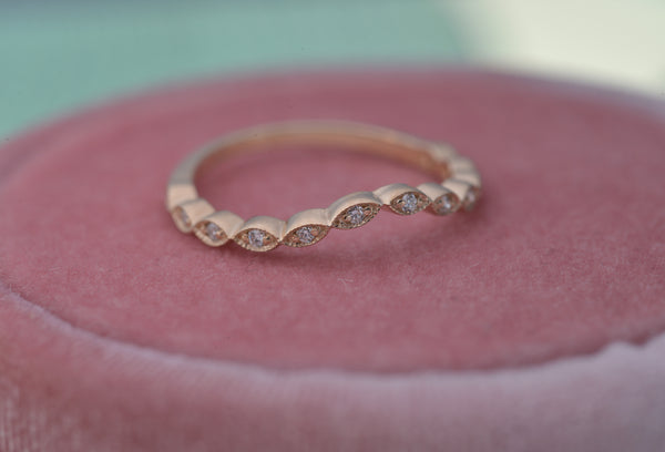 curved wedding band rose gold diamonds 12 diamonds