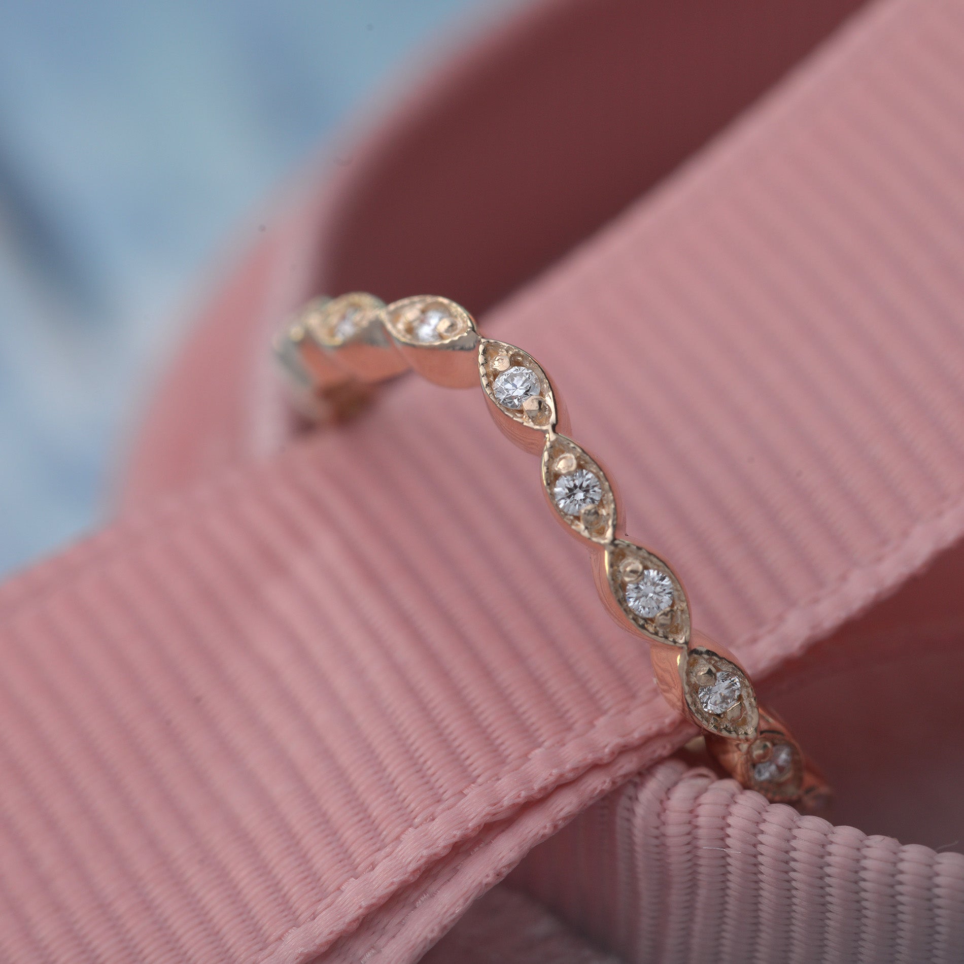 curved wedding band rose gold diamonds 12 diamonds