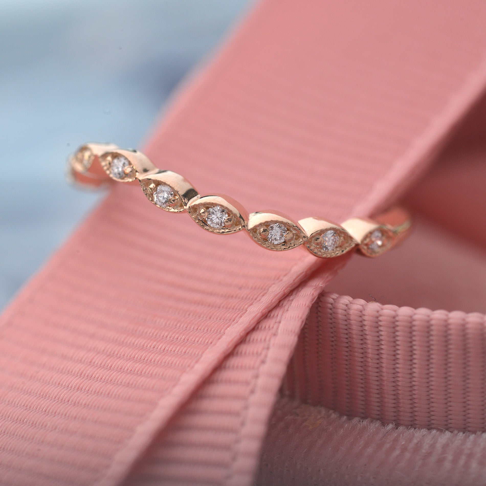 curved wedding band rose gold diamonds 12 diamonds