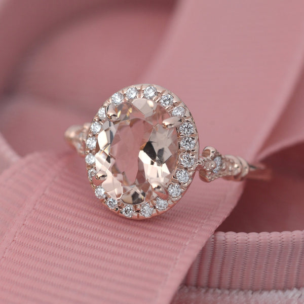 Shining 1.25 Carat Round Morganite Engagement Ring Solid 10k Rose Gold –  agemz