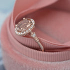 Oval morganite engagement ring halo in rose gold vintage inspired