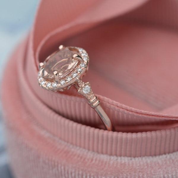 Vintage Moon Pink Morganite Ring Unique Nature Inspired Morganite Enga –  PENFINE