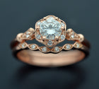 rose gold round halo flower engagement ring vintage style with band