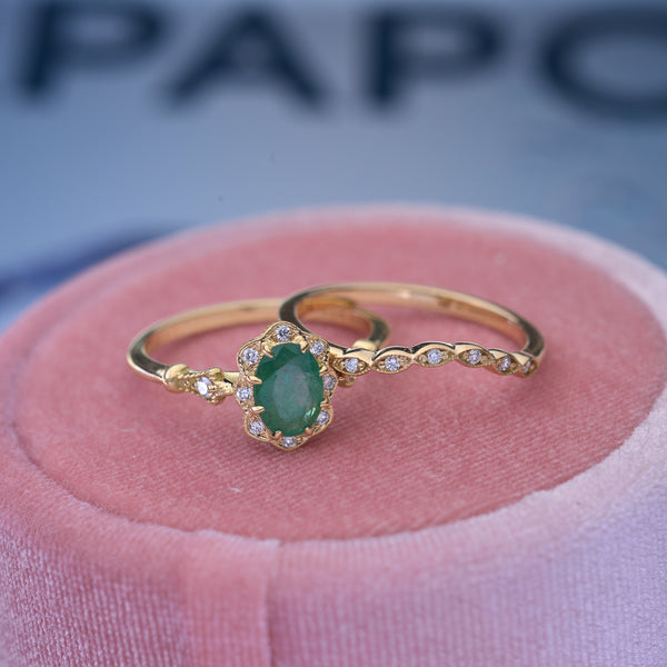 Buy Natural Emerald Diamond Halo Ring in 14k Solid Gold