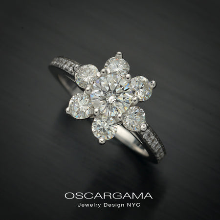 Diamond Flower Cluster Engagement ring in white gold