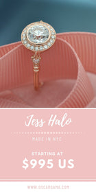 round bezel halo vintage look engagement ring in rose gold